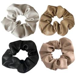 POPETPOP 4 Stück Leder Dickdarm Scrunchie Heatless Lockenstab Stirnband Haargummis Für Damen Lockenwickler Lockenwickler Mädchen Haargummi Heatless Locken Herbst Und Winter Damen von POPETPOP