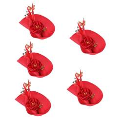 POPETPOP 5St Handgefertigte Kopfbedeckung Blumenkopfschmuck für Frauen Tea-Party-Hüte Stirnband Haarschmuck Brautkopfschmuck für die Hochzeit Tea-Party-Kopfbedeckung Charme Hut Zylinder rot von POPETPOP