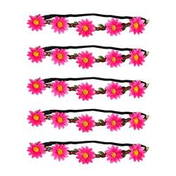 POPETPOP 5st Blumenkrone, Blumengirlanden-stirnbänder Boho Stirnband Blumenhaarkranz Hawaiianisches Stirnband Kopf Blumenkranz Hawaiianisches Blumenstirnband Mädchen Frau Bilden von POPETPOP