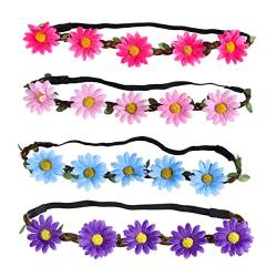 POPETPOP 5st Party Blumen Stirnband Blumenstirnbänder Für Frauen Blumenkronen Für Frauen Sonnenblumenschmuck Rosa Gänseblümchen Stirnband Kopf Blumenkranz Haarkranz Bohemien Bilden Braut von POPETPOP