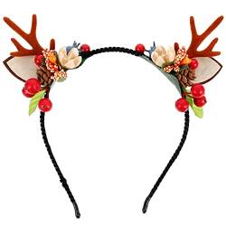 POPETPOP Stirnband Haarmanschette Haarreif Aus Elchhirsch Weihnachtsgeweih Kopfschmuck Weihnachten Rentiergeweih Weihnachtsgeweih Kopfbedeckung Hirsch Ohren Geschenk Pp Zweig Damen Rehkopf von POPETPOP