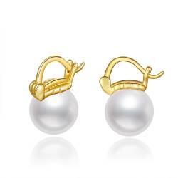 POPLYKE 10mm Perle Chunky Creolen Ohrringe Gold überzogene 925 Sterling Silber Perle Ohrringe für Damen Mädchen von POPLYKE