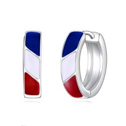 POPLYKE 925 Sterling Silber Bunte Creolen Ohrringe für Damen Männer Französische Flagge Ohrringe Blau Weiß Rot Ohrringe von POPLYKE