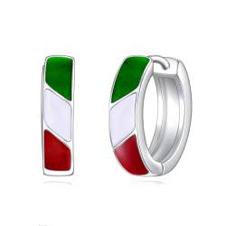 POPLYKE 925 Sterling Silber Bunte Creolen Ohrringe für Damen Männer Italienische Flagge Ohrringe Grün Weiß Rot Ohrringe von POPLYKE