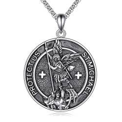 POPLYKE 925 Sterling Silber St Michael Halskette für Männer Erzengel Michael Anhänger Amulett Medaille Schmuck 22"+2" Kette von POPLYKE