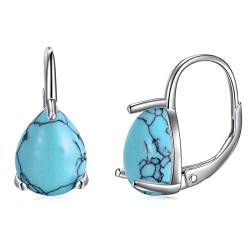 POPLYKE 925 Sterling Silber Teardrop Türkis Leverback Ohrringe Hoop Ohrringe für Frauen Geburtstagsgeschenke von POPLYKE