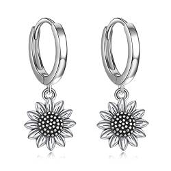 POPLYKE Antike Sonnenblume Ohrringe Sterling Silber Sonnenblume Reifen Ohrringe für Damen Sie sind mein Sonnenschein Sonnenblume Geschenke für Mädchen Hypoallergen von POPLYKE