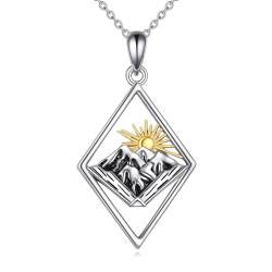 POPLYKE Berg Halskette für Frauen Sterling Silber Sonne Schmuck Geschenke für Wanderer Kletterer und Naturliebhaber von POPLYKE