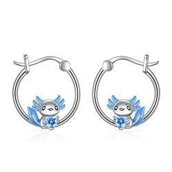 POPLYKE Blue Axolotl Hoop Earrings für Frauen 925 Sterling Silber Hypoallergene Ohrringe Schmuck Geburtstagsgeschenke von POPLYKE