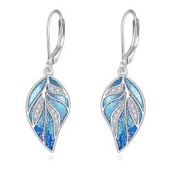 POPLYKE Bohemian Blue Leaf Ohrringe für Frauen Sterling Silber Tropfen Ohrringe baumeln Boho Vaction Schmuck von POPLYKE