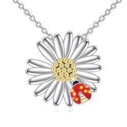 POPLYKE Daisy Halskette Sterling Silber Marienkäfer Anhänger Halskette Schmuck Geschenke für Frauen von POPLYKE