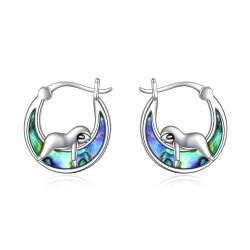 POPLYKE Faultier Ohrringe für Frauen Sterling Silber Abalone Huggie Hoop Ohrringe Schmuck Geschenke für Tierliebhaber von POPLYKE