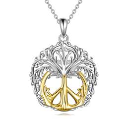 POPLYKE Frieden Zeichen Halskette für Frauen Sterling Silber Baum des Lebens Halskette Liebe Hippie Anhänger Schmuck Geschenke von POPLYKE
