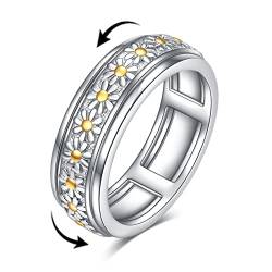 POPLYKE Gänseblümchen-Blumen-Angst-Spinner-Ringe aus Sterlingsilber, drehbare Stimmungsringe, Stressabbau, Geschenk für Frauen (Größe 7) von POPLYKE