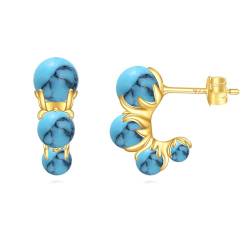 POPLYKE Gelbgold vergoldet Western West Round Beaded Turquoise Earrings Sterling Silber Trendy Hoop Earrings Boho Schmuck für Frauen von POPLYKE