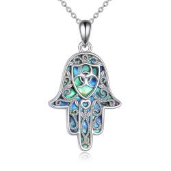 POPLYKE Hamsa Halskette Sterling Silber Abalone Triple Moon Halskette Schmuck Geschenke für Frauen von POPLYKE