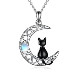 POPLYKE Katze Mondstein Kette Sterling Silber Keltischer Mond Anhänger Geschenke für Frauen Mädchen (mond 1) von POPLYKE