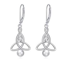 POPLYKE Keltische Knoten Perlenohrringe für Frauen 925 Sterling Silber Leverback Ohrringe Perlenschmuck Geschenk für Mädchen (Perle) von POPLYKE