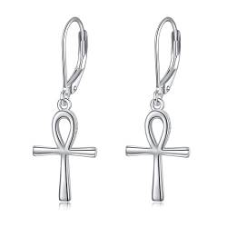 POPLYKE Knöchel Kreuz Leverback Ohrringe für Damen S925 Sterling Silber Kreuz Dangle Ohrringe für Mädchen Geburtstagsgeschenke von POPLYKE