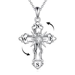 POPLYKE Kreuz Halskette für Frauen Sterling Silber Drehbare Kompass Anhänger Halskette Schmuck Geschenke für Mädchen von POPLYKE