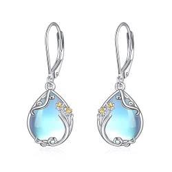 POPLYKE März Daffodils Mondstein Geburt Blume Filigrane Teardrop Tropfen Ohrringe Sterling Silber Leverback Earrings Schmuck von POPLYKE