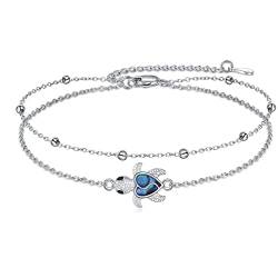 POPLYKE Meeresschildkröte Fußkettchen für Damen 925 Sterling Silber Doppelschichtige Kette Meeresschildkröte Knöchelarmband Sommer Strand Schmuck Meeresschildkröte Geschenke von POPLYKE