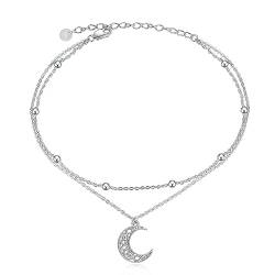 POPLYKE Mond Fußkettchen für Damen 925 Sterling Silber Doppelschichtige Kette Mond Knöchel Armband Mädchen Sommer Strand Schmuck von POPLYKE