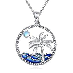 POPLYKE Palm Tree Halskette Sterling Silber Mondstein Ocean Wave Beach Anhänger für Frauen von POPLYKE