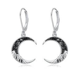 POPLYKE Schwarz Mond Ohrringe für Damen 925 Sterling Silber Gothic Ohrringe für Mädchen Berg Mond Schmuck Geschenke von POPLYKE