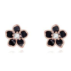 POPLYKE Schwarze Blume Ohrringe für Damen Schwarz und vergoldet Sterling Silber Ohrstecker Emaille Sakura Ohrringe Koreanische Ohrringe von POPLYKE