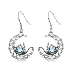 POPLYKE Schwarze Katze Ohrringe für Frauen Sterling Silber Keltische Mond Ohrringe Tierschmuck Geschenk für Mädchen (Schwarze Katze) von POPLYKE