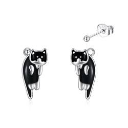 POPLYKE Schwarze Katze Ohrstecker für Frauen Mädchen Niedliche Katze Geschenke Silber Cartoon Ohrringe für Mädchen Weihnachtsgeschenke für Katzenliebhaber von POPLYKE