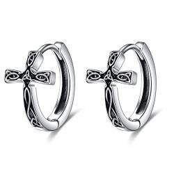 POPLYKE Schwarzes Kreuz Ohrringe für Frauen Sterling Silber Keltische Kreuz Ohrringe für Männer Viking Schmuck Geschenke Geburtstag Muttertag von POPLYKE