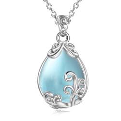 POPLYKE Sterling Silber Aquamarin Filigran Teardrop Anhänger Halskette Edelstein-Kristall-Schmuck für Frauen von POPLYKE