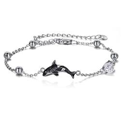 POPLYKE Sterling Silber Killer Whale Orca Beaded Einstellbare Armbänder Schmuck für Frauen Geburtstag Geschenk von POPLYKE
