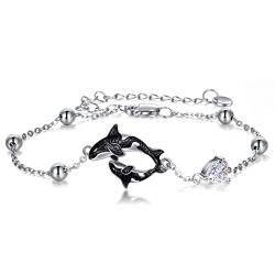 POPLYKE Sterling Silber Killer Whale Orca Herz CZ Beaded Verstellbare Armbänder Schmuck für Frauen von POPLYKE