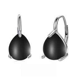 POPLYKE Teardrop Schwarz Onyx Leverback Ohrringe für Damen 925 Sterling Silber Schwarz Onyx Ohrringe von POPLYKE