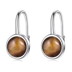 POPLYKE Tigerauge Ohrringe für Frauen 925 Sterling Silber Kreis Leverback Schmuck Geschenk für Mädchen von POPLYKE