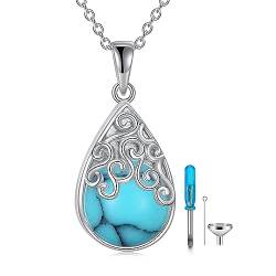 POPLYKE Urnen-halsketten für Asche Sterling Silber Mondstein/Kristall Feuerbestattung Schmuck für Frauen Mädchen (turquoise) von POPLYKE