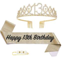 13. Fabulous Geburtstags-Krone Schärpe Set Gold Kristall Tiara Krone Geburtstags Krone für 13. Geburtstag Deko,Prinzessin Kronen Haar-Zusätze für Mädchen Geburtstagsgeschenk Partyzubehör… von POPOYU