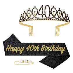 40. Fabulous Geburtstags-Krone Schärpe Set Schwarzes Gold Kristall Tiara Krone Geburtstags Krone für 40. Geburtstag Deko,Prinzessin Kronen Haar-Zusätze für Frauen Geburtstagsgeschenk Partyzubehör… von POPOYU