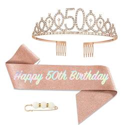 50. Fabulous Geburtstags-Krone Schärpe Set Roségold Kristall Tiara Krone Geburtstags Krone für 50. Geburtstag Deko,Prinzessin Kronen Haar-Zusätze für Frauen Geburtstagsgeschenk Partyzubehör… von POPOYU