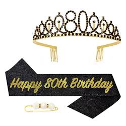 80. Fabulous Geburtstags-Krone Schärpe Set Schwarzes Gold Kristall Tiara Krone Geburtstags Krone für 80. Geburtstag Deko,Prinzessin Kronen Haar-Zusätze für Frauen Geburtstagsgeschenk Partyzubehör… von POPOYU