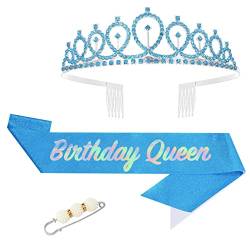 Fabulous Geburtstags-Krone Schärpe Set Blau Kristall Tiara Krone Geburtstags Krone für Geburtstag Deko,Königin Kronen Haar-Zusätze für Frauen Geburtstagsgeschenk Partyzubehör… von POPOYU