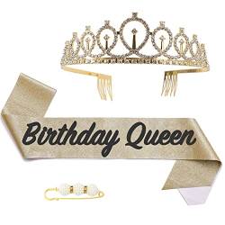 Fabulous Geburtstags-Krone Schärpe Set Gold Kristall Tiara Krone Geburtstags Krone für Geburtstag Deko,Königin Kronen Haar-Zusätze für Frauen Geburtstagsgeschenk Partyzubehör… von POPOYU