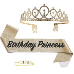 Fabulous Geburtstags-Krone Schärpe Set Gold Kristall Tiara Krone Geburtstags Krone für Geburtstag Deko,Prinzessin Kronen Haar-Zusätze für Mädchen Geburtstagsgeschenk Partyzubehör… von POPOYU