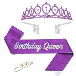 Fabulous Geburtstags-Krone Schärpe Set Lila Kristall Tiara Krone Geburtstags Krone für Geburtstag Deko,Königin Kronen Haar-Zusätze für Frauen Geburtstagsgeschenk Partyzubehör… von POPOYU