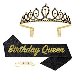 Fabulous Geburtstags-Krone Schärpe Set Schwarzes Gold Kristall Tiara Krone Geburtstags Krone für Geburtstag Deko,Königin Kronen Haar-Zusätze für Frauen Geburtstagsgeschenk Partyzubehör… von POPOYU