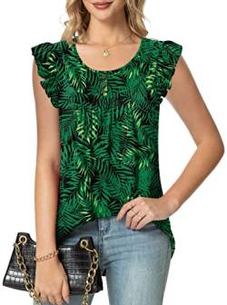 POPYOUNG Damen Sommer Shirts Tunika Tops Casual Kurzarm Bluse, 10rc-leaf green, XXX-Large von POPYOUNG