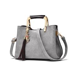 PORRASSO Damen Handtasche Schultertasche Frauen Mode Umhängetasche PU Leder Henkeltasche Top Griff Taschen Grau von PORRASSO